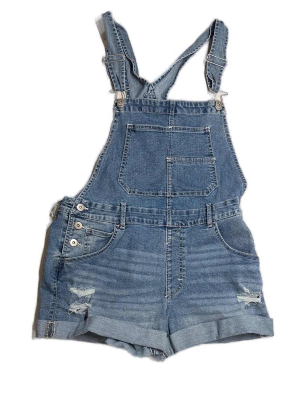 No Boundaries Light Blue Denim Short Overalls with Front Pocket